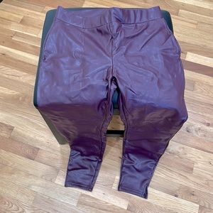Burgundy pleather leggings